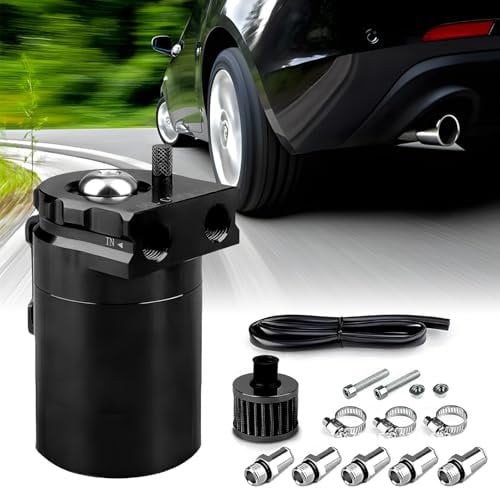 Serbatoio per Auto in Alluminio-Universale,300ml,Contenitore per Olio Motore,Contenitore per Olio con Filtro Dell'aria,con Tubi Olio,Dadi,Giunti, Fascette, Viti,Accessori O-Ring (Nero)