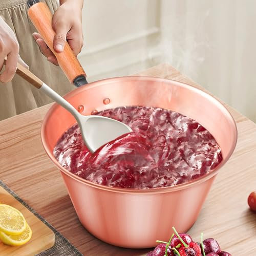 2.5mm Thick Copper Jam Pot With Wood Handles, 4.7-qt,Pure Copper Pots, French Copper Pot for Candy Making