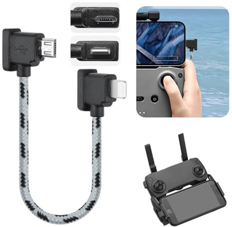 Cable micro USB a iOS de 15 cm, cable de control remoto, cable de nailon trenzado ligero para dron para Lightning a micro USB, ajuste para DJI Mavic Air Mini Mavic Pro Spark (conector IOS negro)