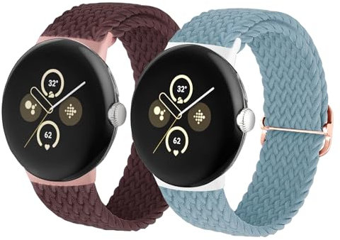 SOLOLUP 2 Stück Geflochtenes Nylon Armband für Google Pixel Watch 4 3 2 1 Armband 41mm,Verstellbare Elastisch Uhrenarmband Soprt Atmungsaktives Ersatzband für Pixel Watch 4 3 2 1 Armbänder