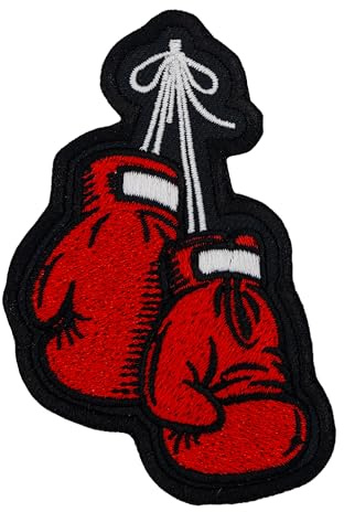Boxing Gloves Tied Together Embroidered Patch Iron On. Size: 3.9 x 2.8 inches.