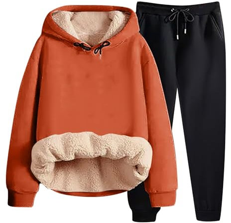 Tuta Donna Invernale Elegante in Vello Foderato - Completo Due Pezzi con Felpa Cappuccio e Pantaloni - Set Sportiva Caldo per Ginnastica, Fitness e Training