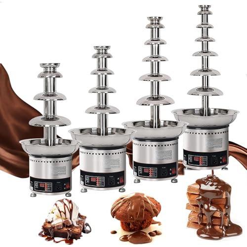 Commercial Chocolate Fountain Machine, 4/5/6/7 Tiers Stainless Steel Chocolate Waterfall Machine, 3-8kg Capacity, 0℃~150℃ Adjustable Chocolate Fondue Waterfall for Parties, Restaurants, Weddings