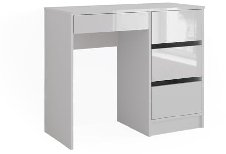 Vicco Schreibtisch Sherry, Weiß Hochglanz, 90 x 40 cm | mit Schubladen, geeignet zur platzsparenden Nutzung in kleinen Arbeitsbereichen