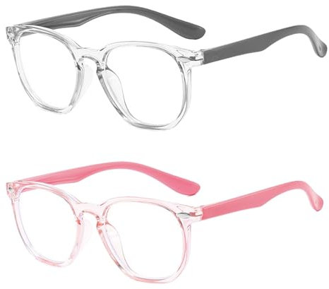 MUNSKT Occhiali Luce Blu per I Bambini, 2 Pezzi Blue Light Glasses, Occhiali Luce Blu Trasparenti, Anti Mal Di Testa Occhi Occhiali Di Sforzo