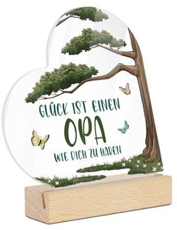Putuo Decor Acryl Schild Geschenk für Opa - Herzform Tischdeko mit Baum und Schmetterlingen - Liebevolle Botschaft