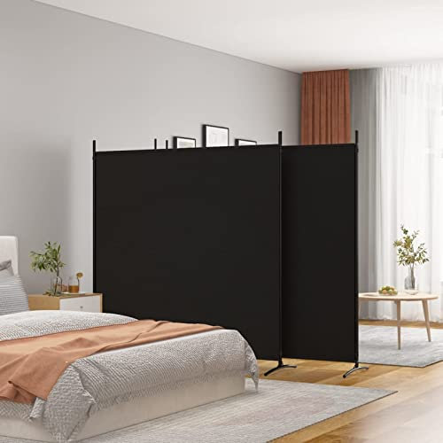 Gecheer Cloison de Séparation 4 Panneaux Noir 698x180 cm Tissu, Store Latéral Pliable Brise-Vue Paravent sur Pied, Séparation de Piece, Ecran Protection Privée pour Chambre Salon Bureau