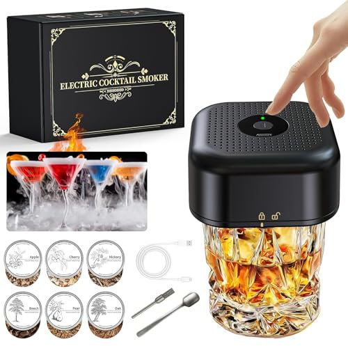 Elektrischer Cocktail Smoker Kit, Whisky Smoker Set mit 6 Dosen Holzchips, Wiederaufladbar Altmodisches Whiskey Räucherset für Whiskey Bourbon Geburtstage Weihnachten Jahrestage