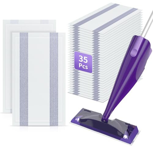 Lot de 35 tampons de recharge pour balai Flash Powermop, lingettes jetables en microfibre pour balai Swiffer WetJet