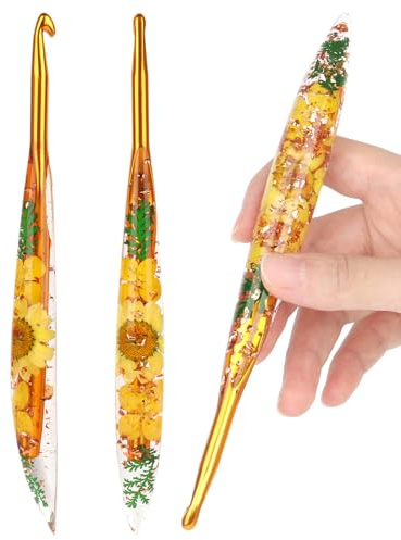 Aeelike 6mm Crochet Hook, Metal Crochet Hooks 6mm with Floral Resin Handle, Ergonomic Crochet Needles for Beginners Adults, Pretty and Interesting Hook Gift for Crochet Lovers(6.0 mm)