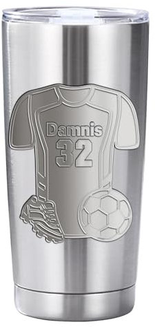 Personalisiertes Fußballtrikot, Edelstahlbecher, 590 ml, personalisierbare Namensnummer, Trinkbecher, Weihnachtsgeschenk, Geburtstagsgeschenk für Männer, Jungen, Spieler, Trainer, Sportliebhaber