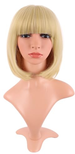 MapofBeauty 12 Inch Fashion Short Straight Flat Bangs Bob Wig, Mixed Golden | 30 cm Wig, Synthetic, Lady, Natural