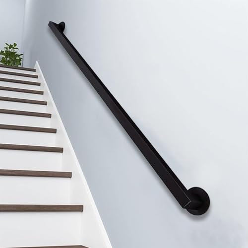 Pasamanos de metal para escaleras, riel antideslizante para interiores y exteriores con soporte de montaje en pared, barandillas de estilo industrial de tubo negro