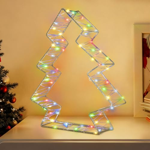 Weihnachtsdeko Weihnachtsbaum Rost Deko mit 50 LED,Weihnachtsstern Beleuchtet Stehend mit Timer & 8 Modi,Weihnachtstischdeko Fensterdeko Innen Außen,Tischdekoration Lichtern Led Stern-Batteriebetrieb