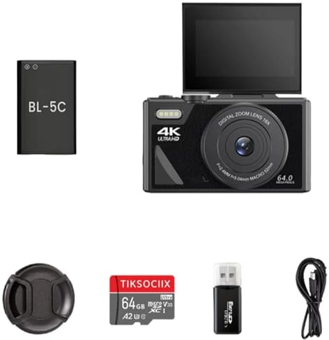 camzoomy kompaktkamera Eine 4K Digitalkamera mit einem 64Megapixel Sensor, einem 3 Zoll Kippbildschirm, Autofokus, Bildstabilisierung und 18fachem Zoom, ideal für Vlogging und Reisen