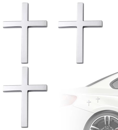 3stk 3D Kreuz Aufkleber für Auto, 6,3x4,57cm, Metall Jesus Kreuz Emblem Abzeichen Selbstklebend Christliche Auto Dekorationen für Außenseite Kofferraum Heckklappe Seitentür (Silber)
