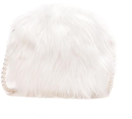 Bolso Bandolera Cadena de Perlas de Felpa Blanco Redondo | Estilo Adorable y Moderno, Uso en Ocio y Fiesta, Diseño Portátil Almacenamiento, para Mujer y Niñas