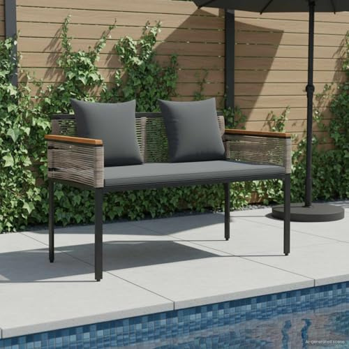 Hoopleep Poly-Rattan Gartenbank Grau Dunkelgrau, 117x54x74,5 cm, für Außenbereich Terrasse, wetterfestes Metallgestell, verstellbare Füße, Bequeme Sitzgelegenheit