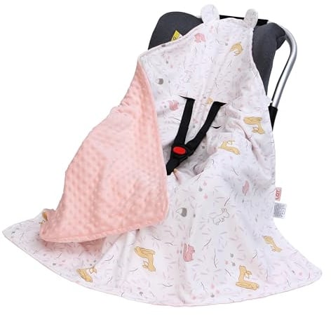 LAT Baby Einschlagdecke Babyschale, Decke Kinderwagen 90x90cm, Baumwolle Universal Babydecke Doppelseitig für Buggy Autositz (Ganzjahres, REH)