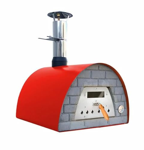 Veloce Pro 70 Holzbackofen rot Ziegelfront Schwarz - Gestell Atlas rot