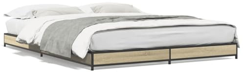 Qnhdfrt Bettgestell 120x200 cm, Stabiler Bettrahmen in Sonoma-Eiche Optik mit Metallbeinen, inkl. Lattenrost, modernes Einzelbett für Schlafzimmer aus robustem Holzwerkstoff