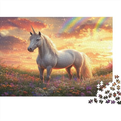 Unicorn 1000 Piece Jigsaw Puzzle for Adults Premium Paper Sunset Rainbow Field Relaxing Activity Family Home Gift 38x26cm/1000pcs