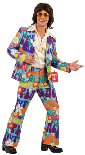 Fun Shack Hippie Kostüm Herren, 70er Jahre Halloween Kostüm Herren | Schlaghose & Oberteil, Buntes 70er-Muster, Zum Überziehen, Perfekt für Halloween, Ideal zum Verkleiden