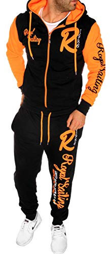 Herren Fitness Jogginganzug Sportanzug Trainingsanzug A. Royal Sailing (5XL Schwarz-Orange)