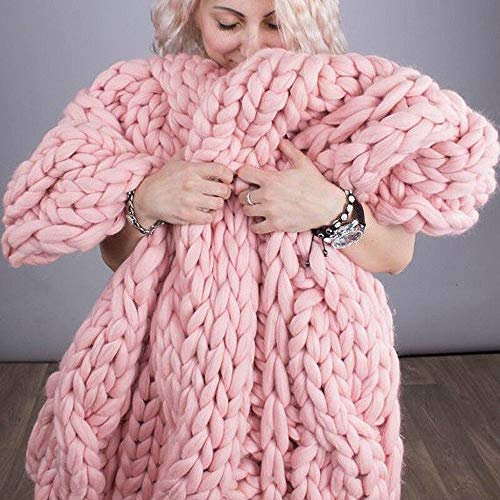 GLITZFAS Gestrickte Decke, Grobe Strickdecke Wolle Garn Arm Stricken werfen Super große klobige Stricken Decke Haustier Bett Stuhl Sofa Yoga Matte Teppich (Rosa,120 * 150cm)