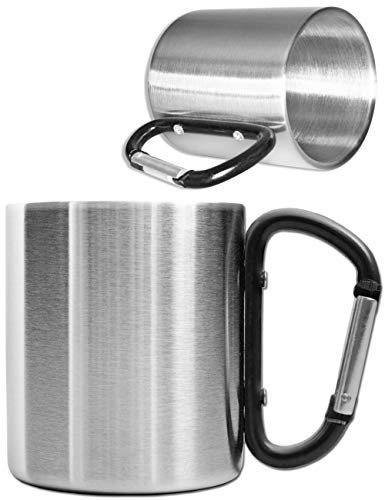 Outdoor Saxx Tasse de camping robuste avec poignée à mousqueton, en acier inoxydable, 250 ml (argenté/noir)