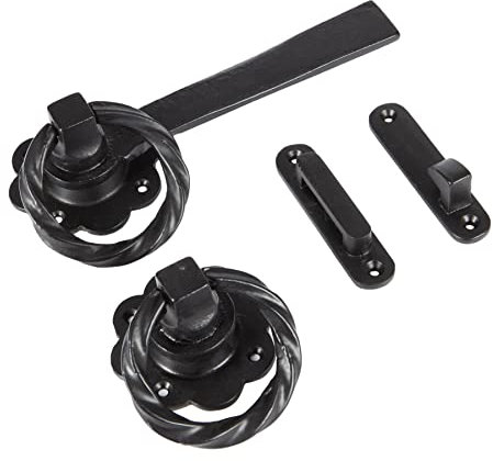 Black 195mm Rose Ring Gate Latch - Cast Iron Antique Heavy Duty Door Gate Latch - by Hammer & Tongs