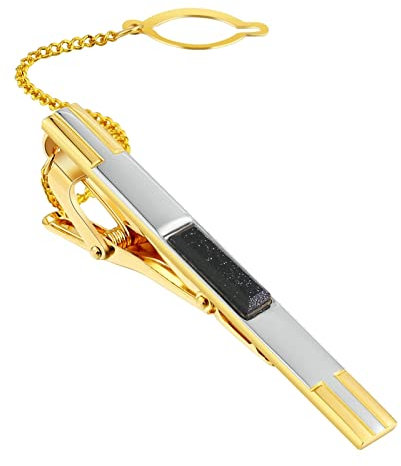 Krawattennadeln für Herren, Schwarzer Stein Mit Kette Krawattennadel Personalisiert aus Gold Edelstahl Sinnvolle Geschenke für Männer