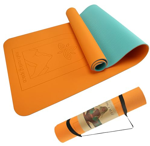 Nidra Yoga-Matte, professionelle Yoga- und Pilates-Matte für Damen und Herren, TPE, umweltfreundlich, rutschfeste Unterseite, Workout und Meditation, 183 cmx61 cmx6 mm (Orange Teal)