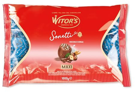 WITOR’S - Sonetti Maxi - Cioccolatini Ripieni con Cuore di Crema alle Nocciole e Cereali Croccanti - Ovetti di Cioccolato Finissimo - Snack Dolci di Cioccolato al Latte - Busta da 1 Kg