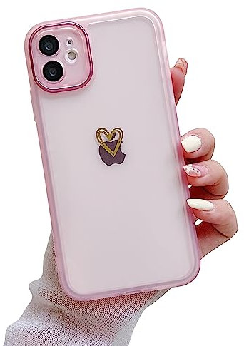 leobray Compatible with iPhone 11 Case for Women Girls,Cute Gold Heart Pattern Design Slim Soft Protective Shockproof Silicone Phone Case for iPhone 11-Pink
