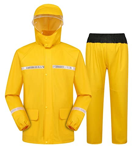 CAUYDY Regenanzug Fahrrad Regenkombi Motorrad Regenanzug für Herren Damen Regenkleidung Jacke Hosen Wasserdicht Set Hohe Sichtbarkeit Winddicht Hooded Regenmantel Arbeit Motorrad Golf Angeln