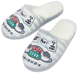 FRIENDS Central Perk Coffee Shop Logo et citation populaire Blanc Gris Chaussons unisexes pour femme Tailles 36-42, gris, 38 EU