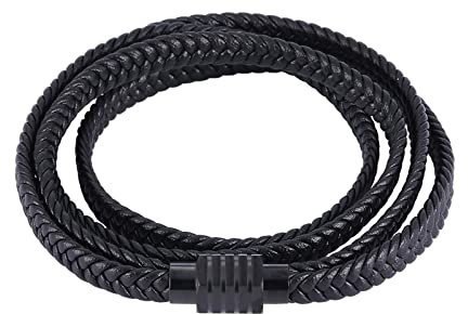 Wycian Armbänder Herren Geflochten, Armbänder Herren Mehrschichtiges Geflochtenes Lederarmband Schwarz 16.5CM Rostfreier Stahl für Männer Frauen