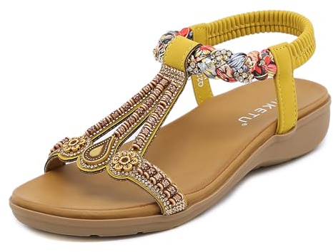 Meik Mangni Femmes Sandales Mode Bohême 36-42 EU | Plates été Strass,Bout Ouvert Sandale,Confortables Chaussures,Tongs de Plage