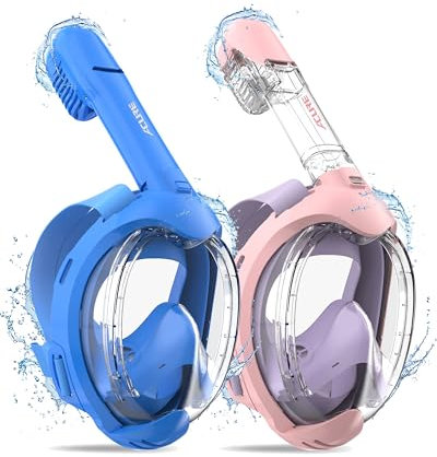 ACURE Schnorchelmaske für Kinder - CO2-sichere Tauchmaske für Schwimmanfänger im Alter von 3-8 Jahren | Anti-Beschlag & Trockenoberteil Schnorchel Vollmaske (2 PCS, Violett Rosa & Blau)