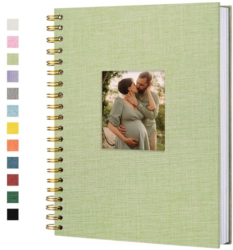 Scrapbook Fotoalben Leineneinband,28x28 cm,80 Seiten,Grasgrün | Hardcover Kraft,Weiße Seiten,Erinnerungsbuch – Für Hochzeit,Reise,Baby,Dusche,Gästebuch