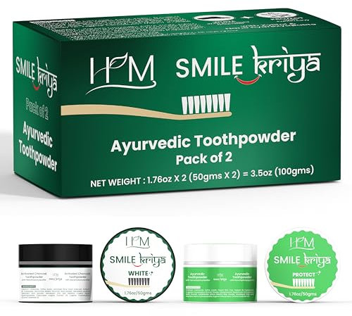 HM - Smile Kriya Ayurvedic Toothpowder Duo (Pack of 2) | Whitens Teeth Naturally, Remineralizes Enamel, Strengthens Gums & Freshens Breath | Activated Charcoal & NanoHydroxyapatite | 50gm X 2 (100Gm)
