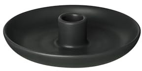 blomus Kerzenhalter -Vela- | Farbe Black | ⌀ 14,5 x 3H cm | Kerzenständer Schwarz | Passend für Ø 22cm Kerzen | runder Kerzenleuchter aus Steingut
