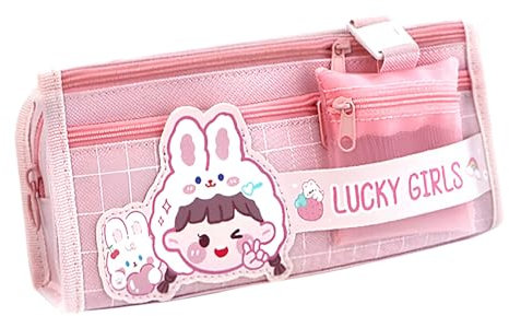 KCatsy Trousse Scolaire Fille Lapin Rose Arc-en-Ciel Trousse Kawaii Trousse Crayon Étui à Crayons Grande Capacité Trousse Ecole Trousse Plusieurs Compartiments Trousse