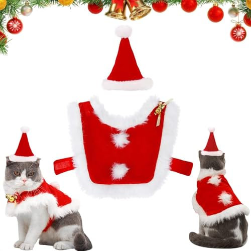 Weihnachten Katzen Kleidung, Weihnachten Umhang für Hunde, Haustier Weihnachten Outfit, Weihnachtsmütze für Katzen, Haustier Weihnachtskostüme mit Glocken, für Kleine Hunde Katzen Haustier