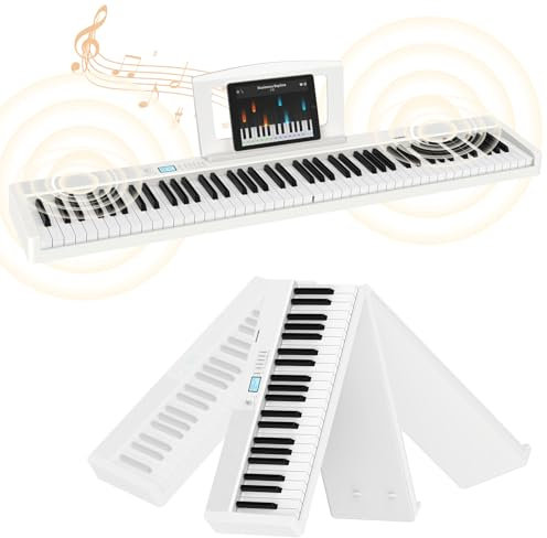 TERENCE Piano Plegable de 88 teclas con batería de 1800mAh 2x5W Altavoces Pedal Piano Bluetooth interfaz MIDI soporte para partituras bolsa adhesiva cable de audio pedal piano Blanco