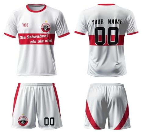 Generisch Stuttgart Fußball Trikot Kinder Set,Stuttgart Personalisierte Trikot Set mit Eigenem Namen & Nummer,Team -Logo, Fußball Geburtstag Geschenk für Kinder,Herren,Jungen, Atmungsaktiv