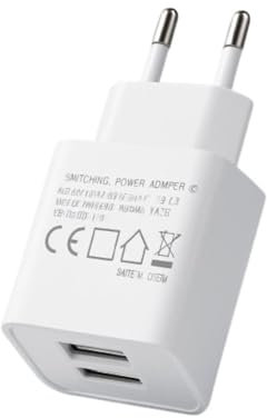 Caricatore USB da parete 2 porte, ricarica rapida 5 V/2 A, spina di tipo C europea, adattatore USB per cellulari, tablet, cuffie – compatibile universale, certificato CE