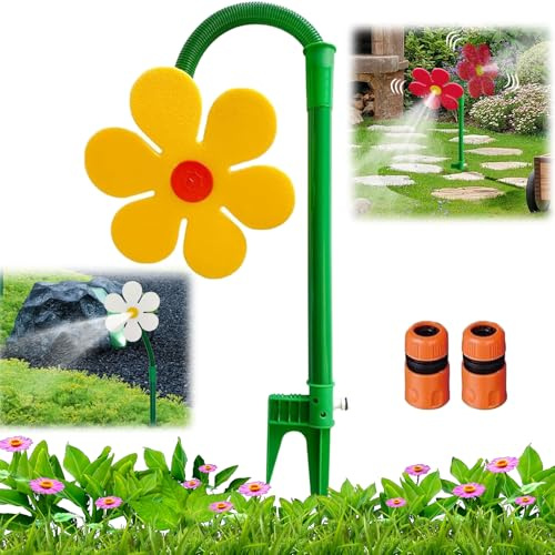 Crazy Dancing Daisy Sprinkler, 360° Drehbarer Dancing Flower Water Sprinkler für Rasen & Garten, Gartenbewässerungswerkzeug mit Stabiler Kunststoffbasis für Yard Green (Gelb)