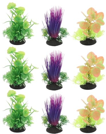 ifundom Plantas para Peceras Artificiales 9 Piezas Decoración Plantas Realistas de Plástico para Acuarios Pequeños Accesorios para Refugios y Zonas de Cría Verde Natural Fácil